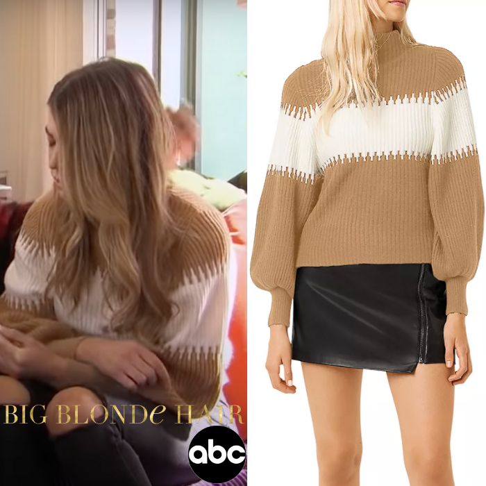 Sarah Trott’s Camel and White Striped Sweater