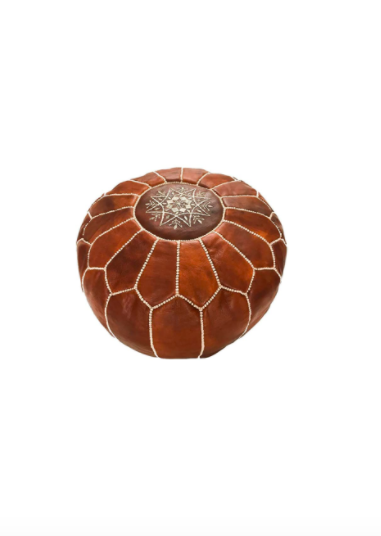 Whitney Roses Moroccan Leather Pouf
