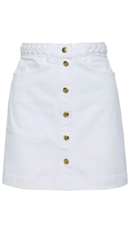 Kameron Westcott’s White Button Front Denim Skirt