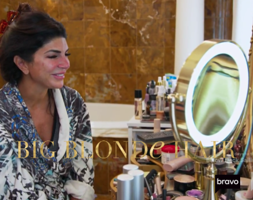 Teresa Giudice's Gold Vanity Mirror Doing Her Makeup