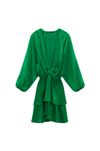 Cynthia Bailey's Green Satin Ruffle Dress