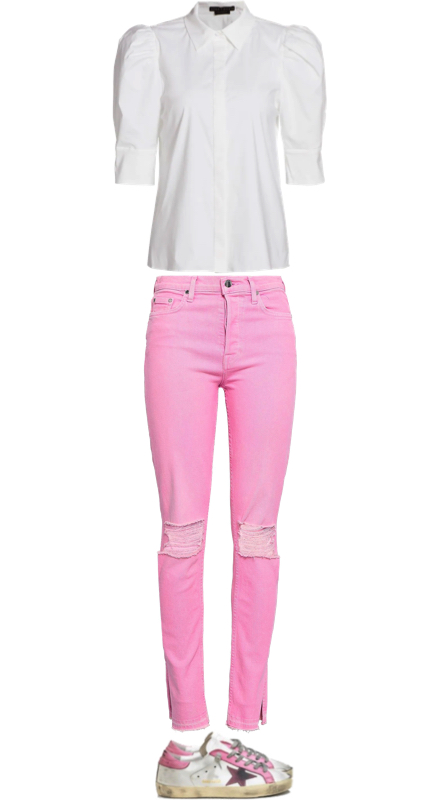 Kameron Westcott’s White Puff Sleeve Shirt and Pink Jeans