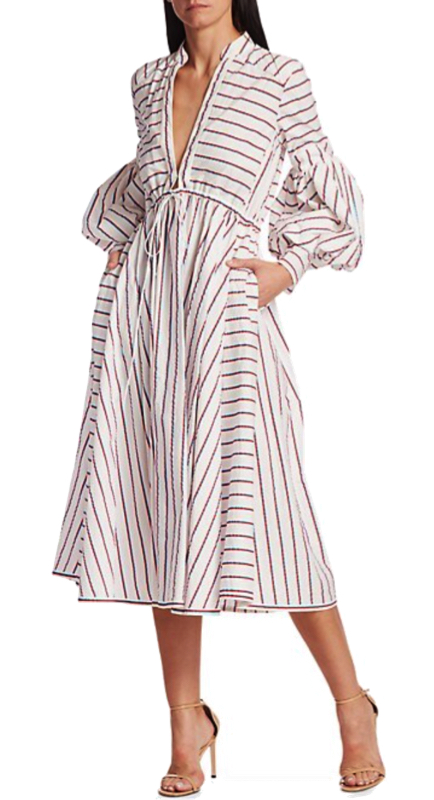 Kameron Westcott’s White Striped Puff Sleeve Dress | Big Blonde Hair
