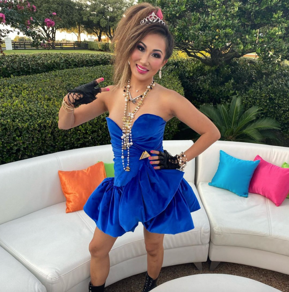 Tiffany Moon’s Blue Velvet Ruffle Dress Big Blonde Hair