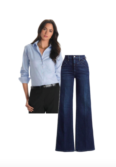 Crystal Kung Minkoff's Flared Jeans and Button Down Shirt