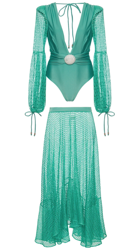 Kyle Richards’ Turquoise Mesh Swim Outfit