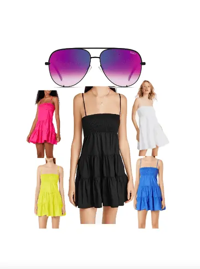 Melissa Gorgas Black Smocked Dress and Purple Gradient Sunglasses