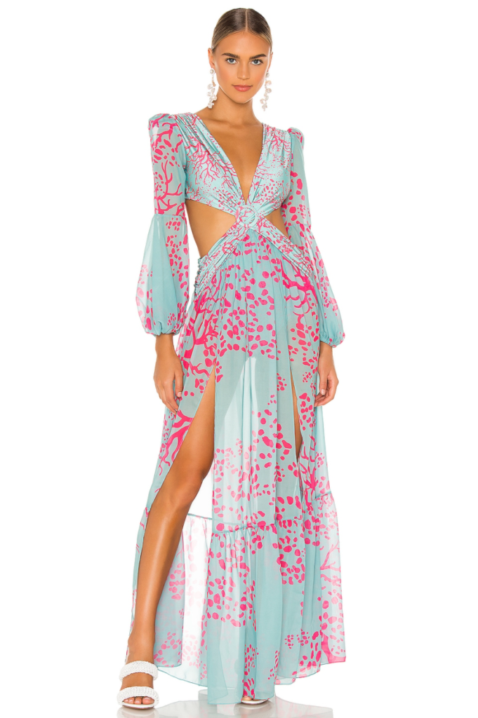 Adriana de Moura's Blue and Pink Cutout Dress