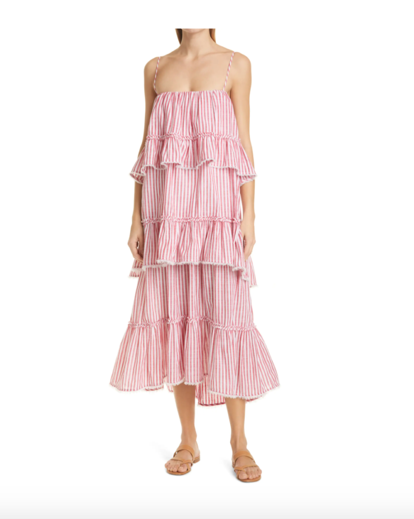 Garcelle Beauvais' Pink Striped Ruffle Dress