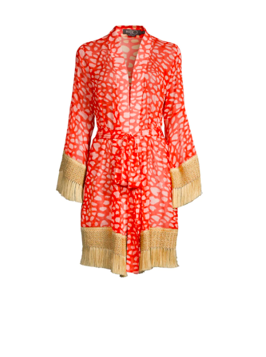 Kyle Richards' Red Printed Fringe Kimono