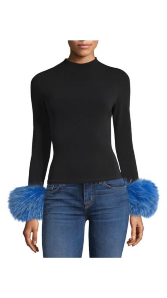 Garcelle Beauvais' Blue Fur Cuff Top