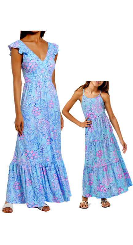 Bethenny Frankel and Bryn Hoppy’s Blue Printed Maxi Dresses
