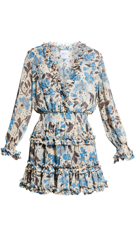 Crystal Kung Minkoff’s Blue Floral Ruffle Dress