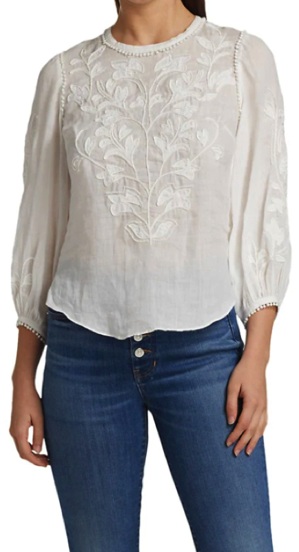 Crystal Kung Minkoff’s White Embroidered Top