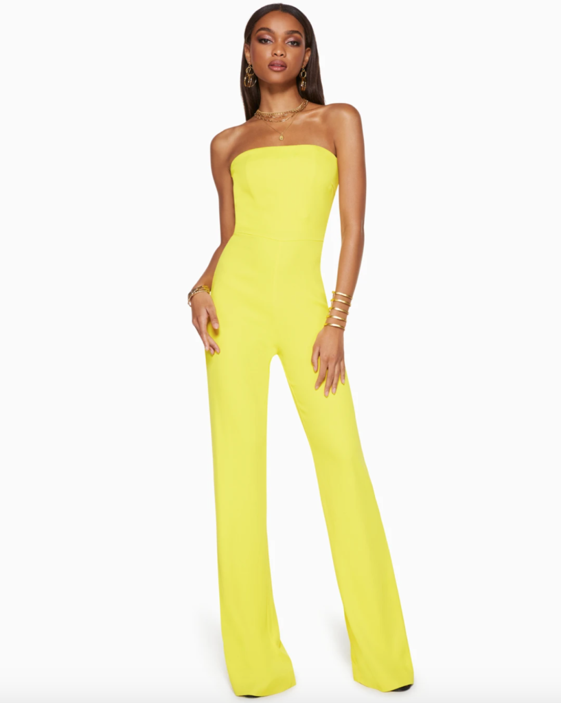 Dolores Catania's Yellow Strapless Jumpsuit