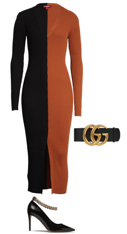 Garcelle Beauvais’ Black and Tan Colorblocked Dress