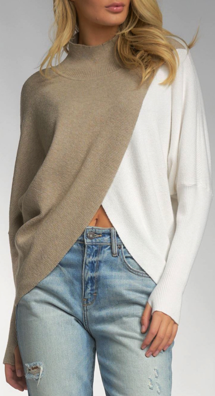Melissa Gorga’s Khaki and White Colorblocked Sweater