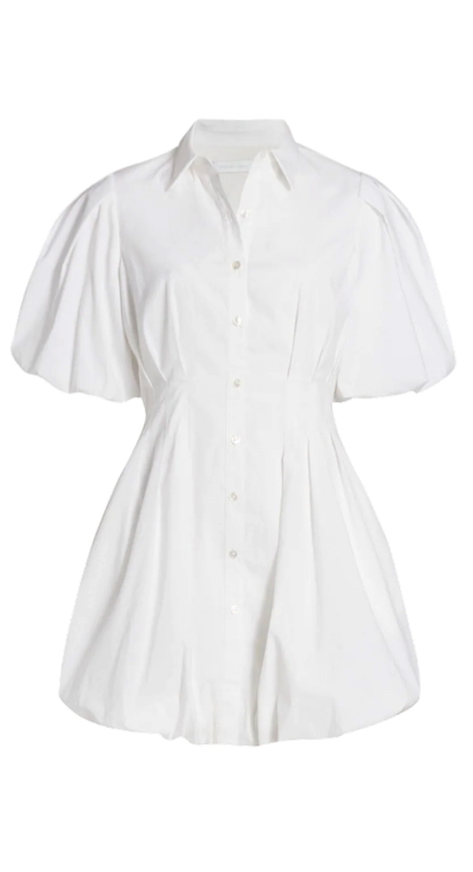 Morgan Stewart’s White Puffy Shirt Dress