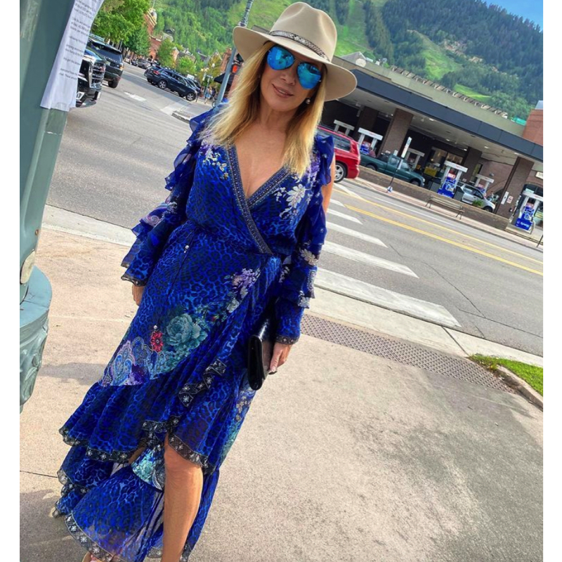 Ramona Singer’s Blue Printed Ruffle Dress
