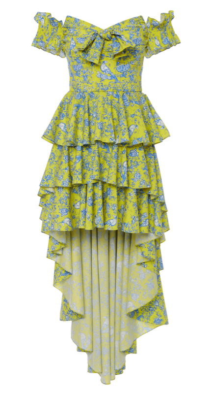 Tinsley Mortimer’s Yellow and Blue Printed Ruffle Dress