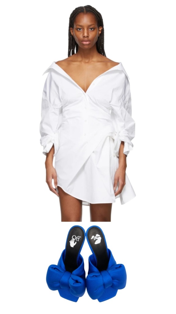 Noella Bergener's White Shirt Dress and Blue Bow Sandals