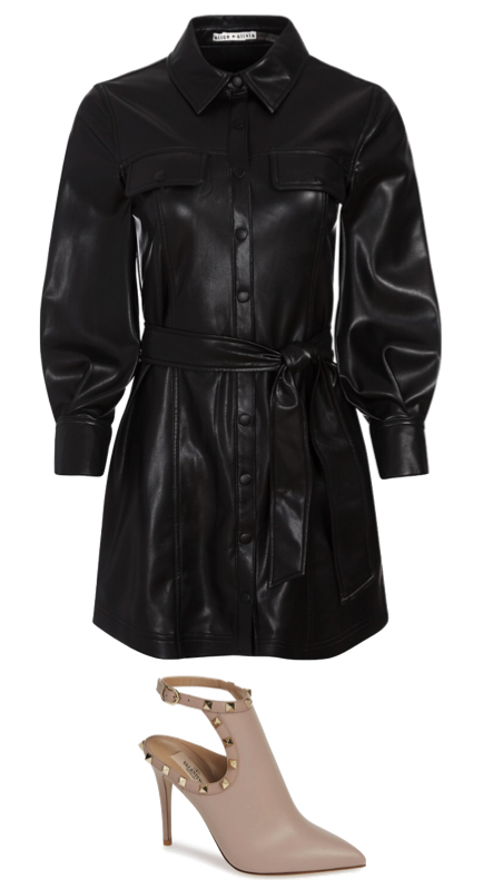 Jackie Goldschneider’s Black Leather Shirt Dress