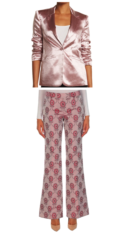 Kathy Hilton’s Pink Satin Blazer and Printed Pants