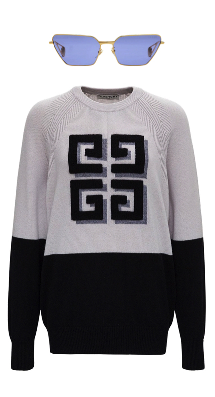 Kyle Richards’ Black and Grey Logo Sweater