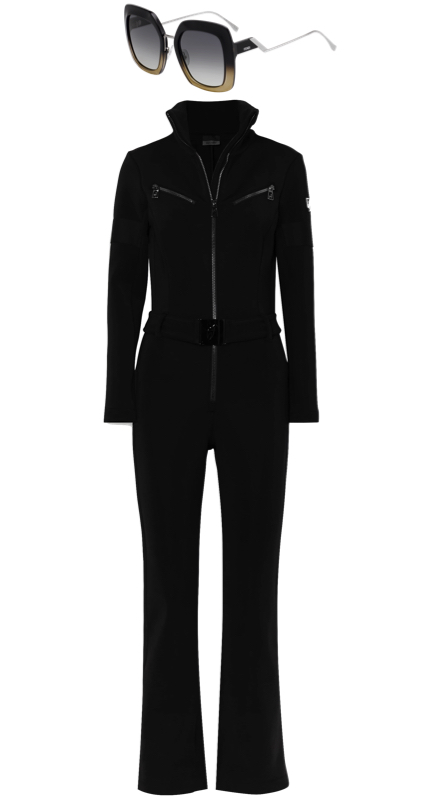 Lisa Barlow’s Black Ski Suit and Sunglasses