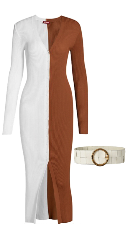 Tracy Tutor’s White and Tan Colorblocked Dress