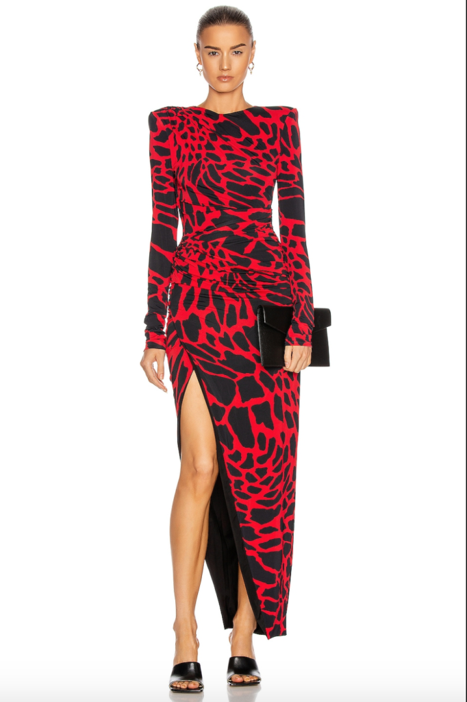 Erika Jayne's Red Giraffe Print Dress 