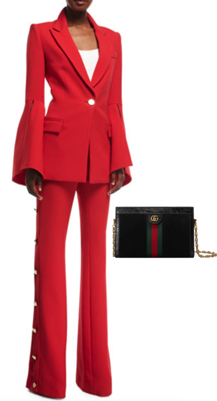 Meredith Marks’ Red Button Detail Suit