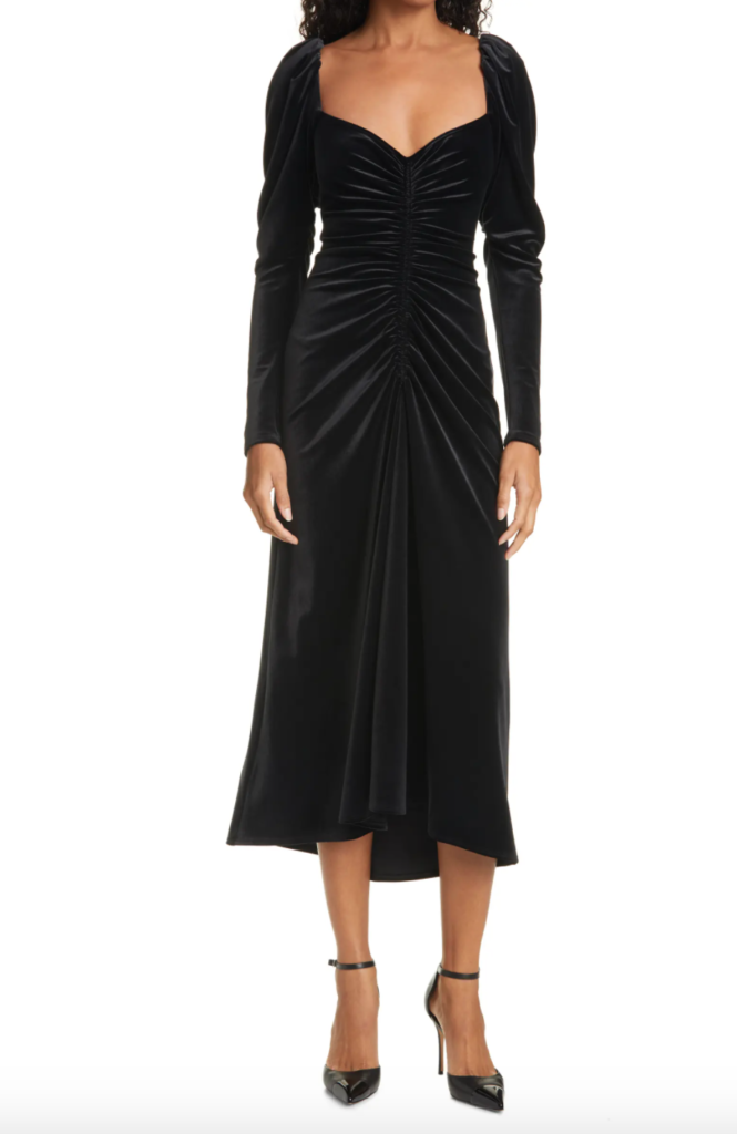 Emily Simpson's Black Velvet Puff Sleeve Confessional Dress