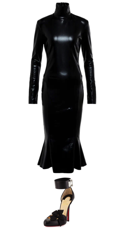Erika Jayne's Black Leather Turtleneck Dress