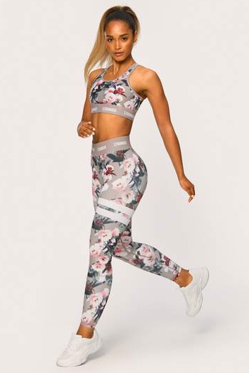 Gabrielle Kniery's Grey Floral Leggings and Sports Bra