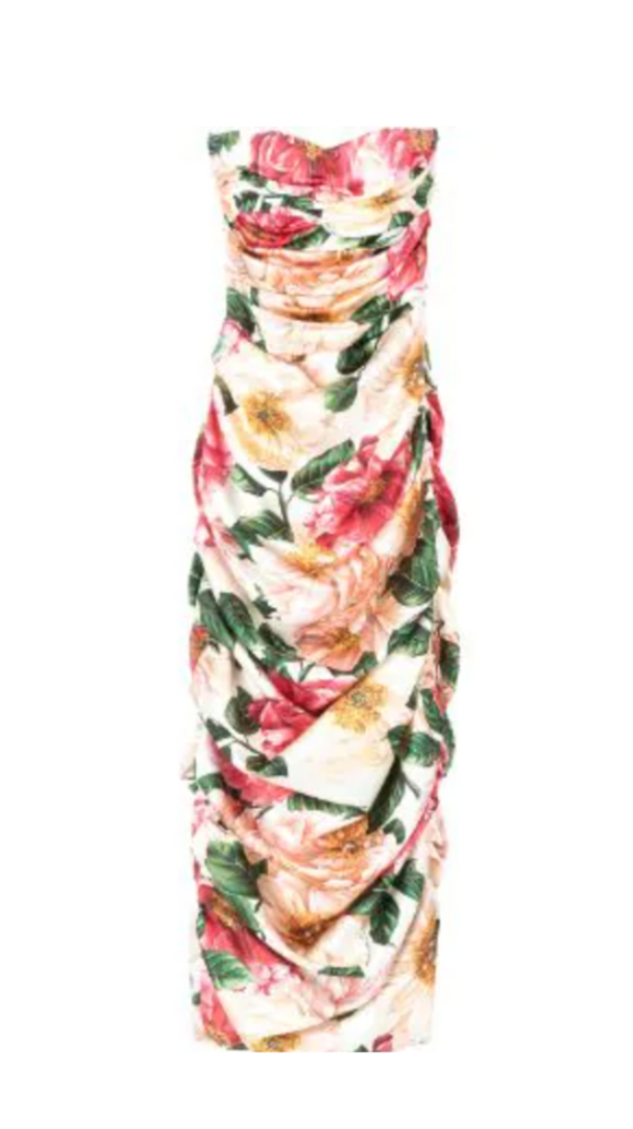 Jennifer Armstrong's Floral Print Strapless Dress