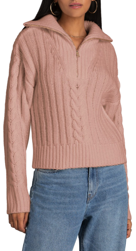 Melissa Gorga’s Pink Cable Half Zip Sweater