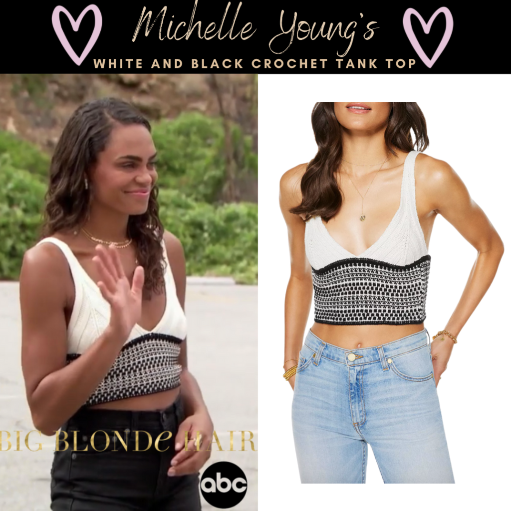 Michelle Young's White and Black Crochet Tank Top