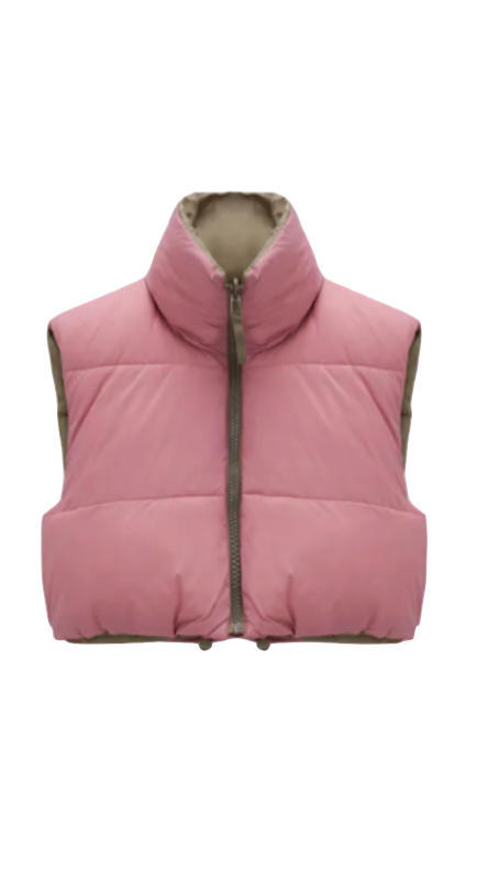Paige DeSorbo’s Beige and Pink Puffer Vest