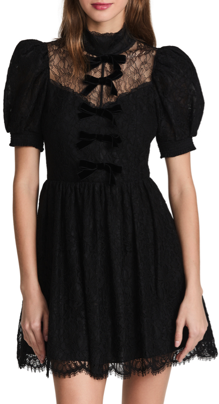 Crystal Kung Minkoff’s Black Lace and Velvet Bow Dress