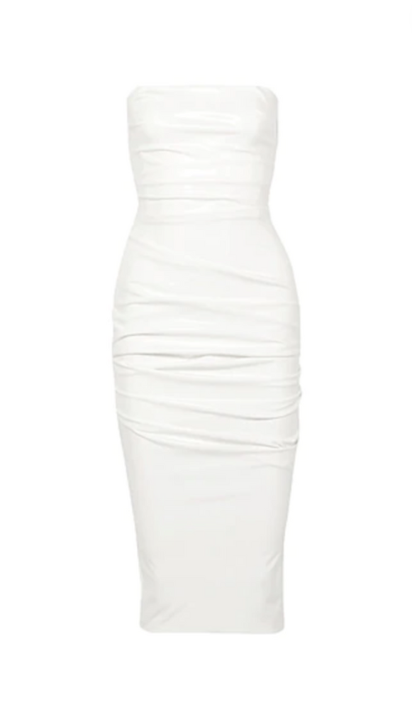 Emily Simpson's White Strapless Latex Dress