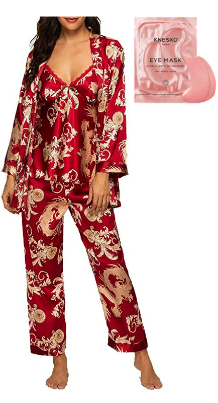Kyle Richards’ Red Printed Satin Pajamas