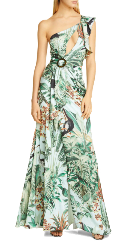 Luann de Lesseps’ Green Printed Cutout Dress