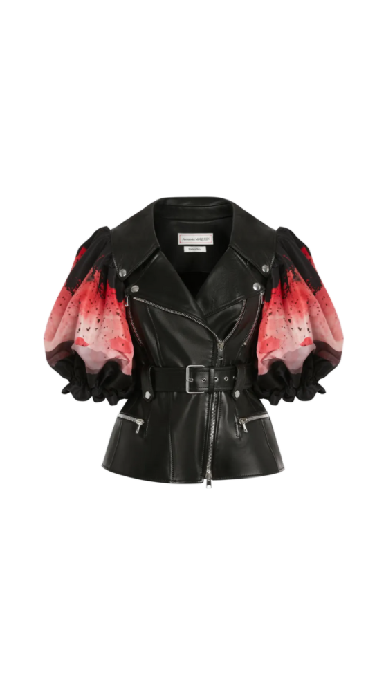 Sutton Stracke's Printed Puff Sleeve Leather Jacket