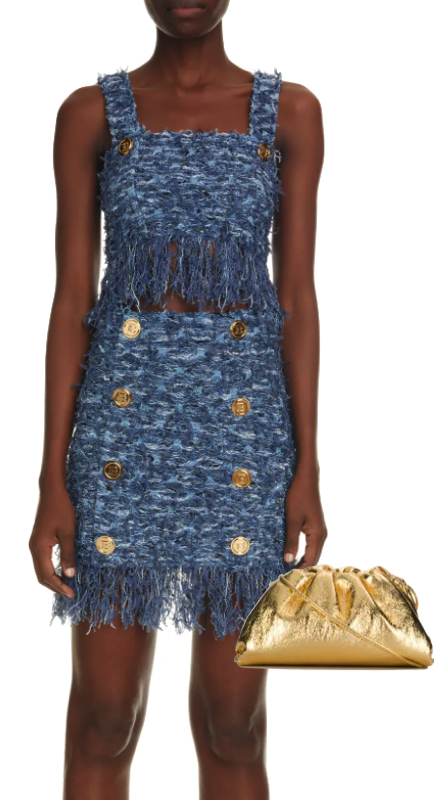 Alexia Echevarria’s Blue Fringe Tweed Outfit