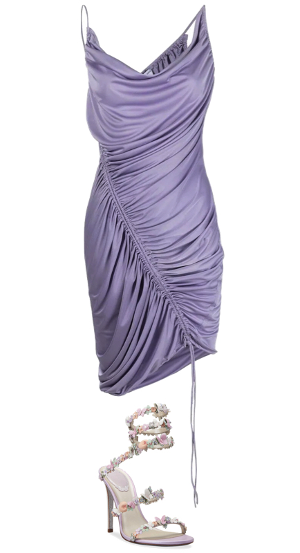 Alexia Echevarria’s Lilac Ruched Dress and Embellished Sandals
