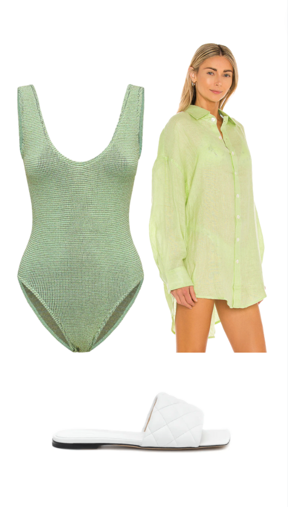 Jennifer Armstrong’s Green Bathing Suit in Cabo