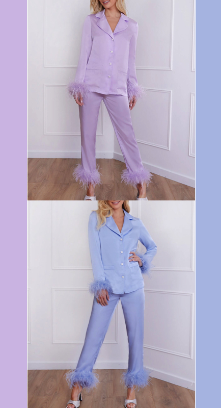 The Real Housewives of Miami’s Purple and Blue Feather Trim Pajamas