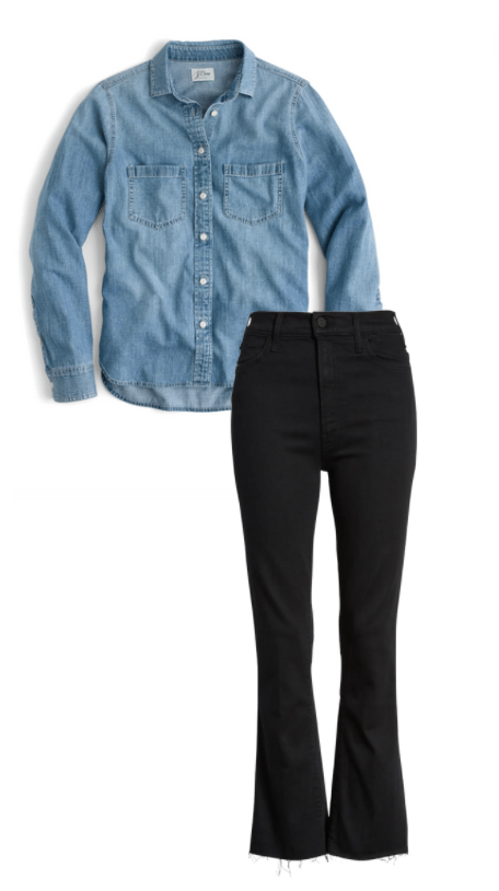 Emily Simpson's Black Jeans and Denim Shirt