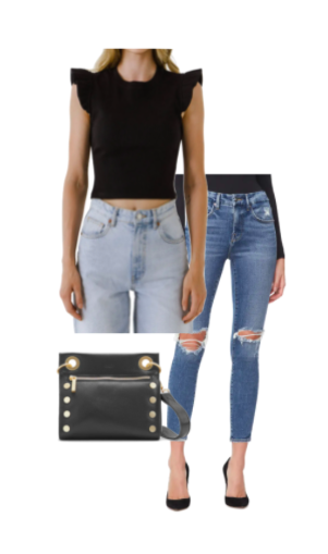 Gina Kirschenheiter's Black Ruffle Sleeve Top and Jeans